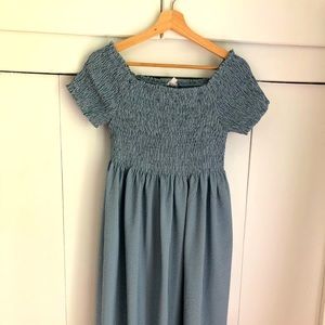 Smocked Blue Stripe Midi Dress